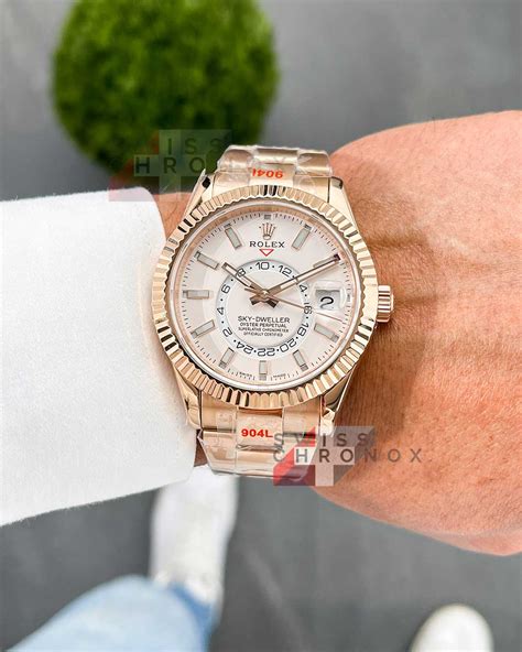 rolex sky dweller white gold stainless steel waitlist|rolex sky dweller everose gold.